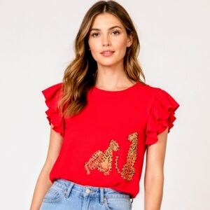 Entro Dark Red Cropped Cheetah Sweater Medium